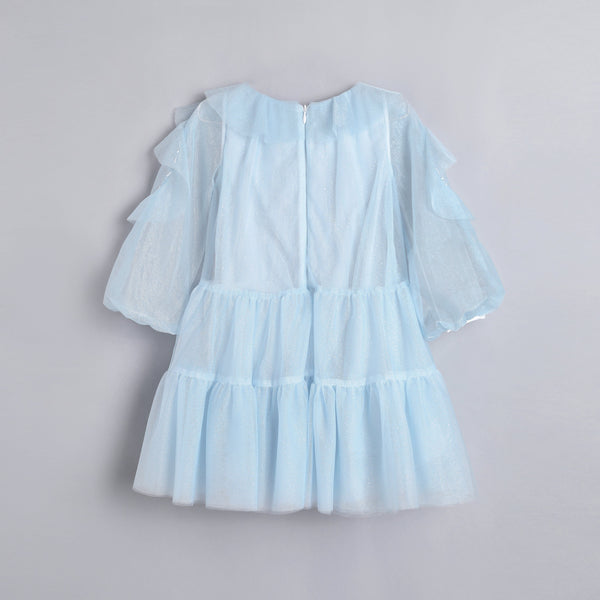 女童云蓝色荷叶袖礼服裙