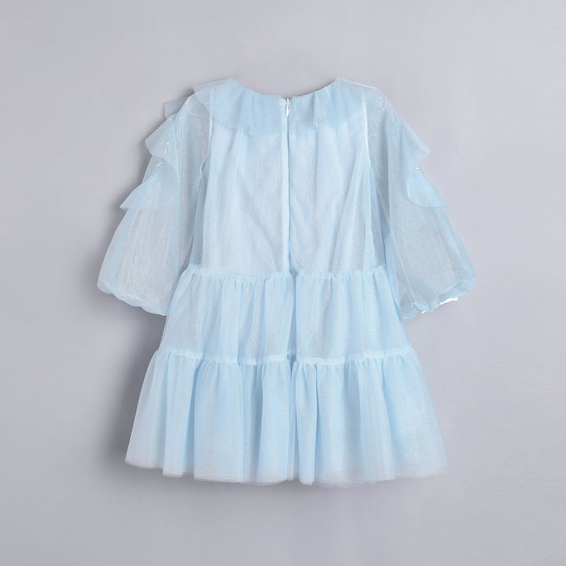 女童云蓝色荷叶袖礼服裙