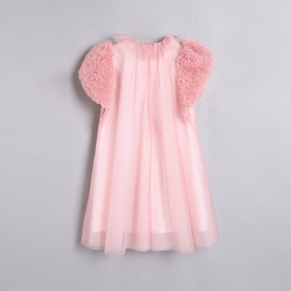 女童檀粉色瓷形纱袖礼服裙