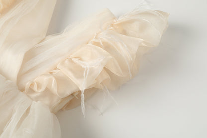 女童香槟羽毛缩褶礼服裙