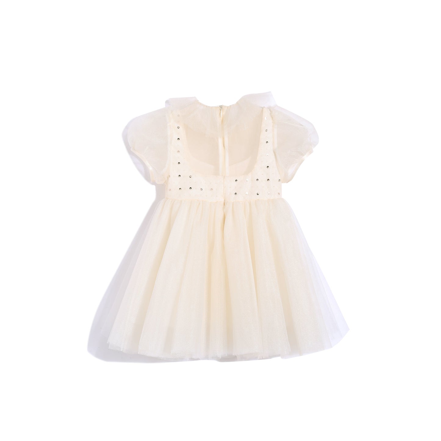 女童浅杏钉珠荷叶领娃娃裙