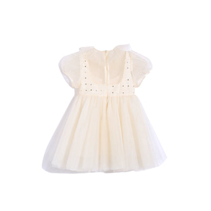 女童浅杏钉珠荷叶领娃娃裙