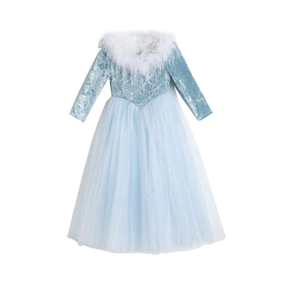 女童高定冰雪羽毛礼服裙