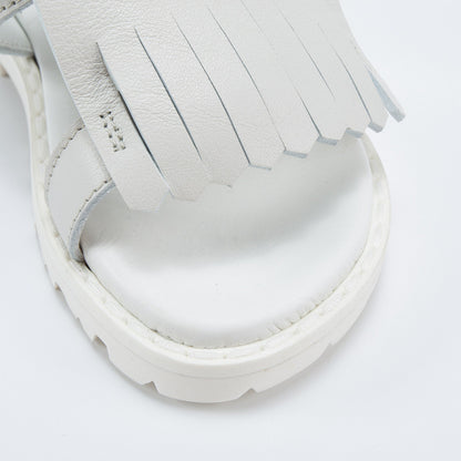 Girls White Leather Sandals