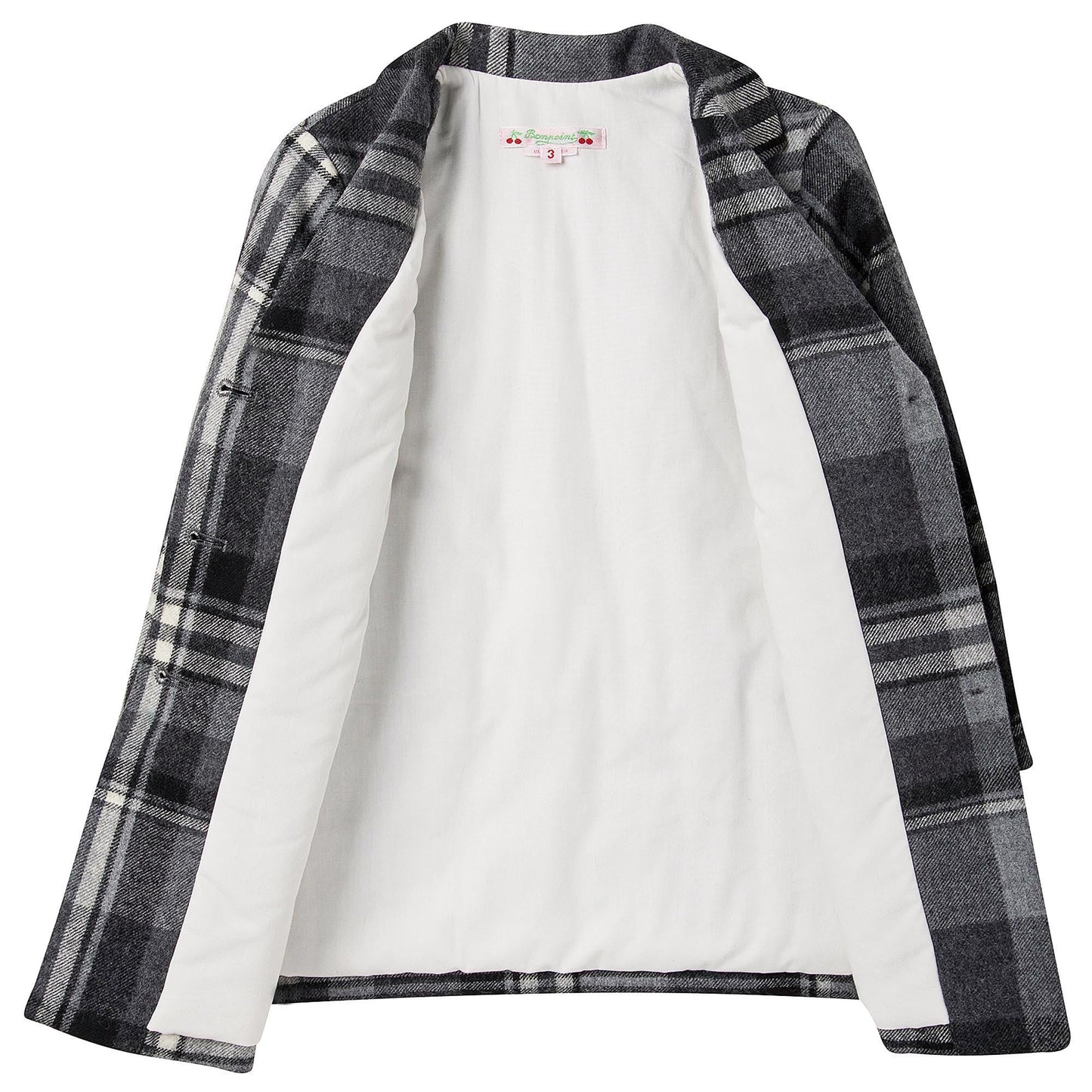 Girls Dark Grey Check Wool Coat