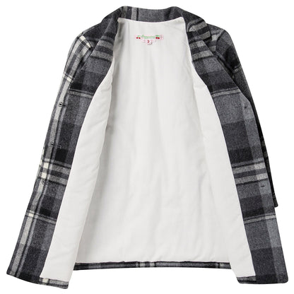 Girls Dark Grey Check Wool Coat