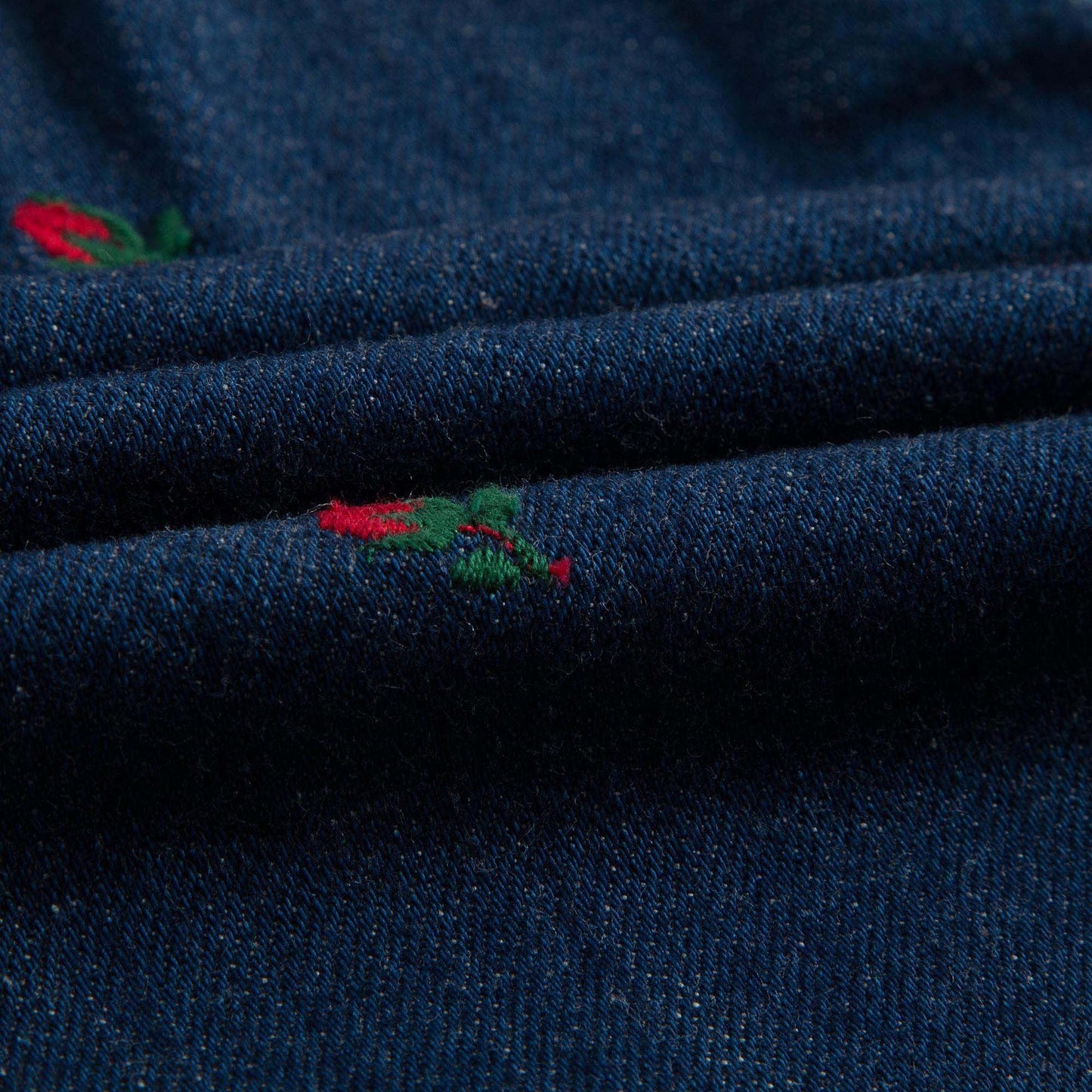 Baby Girls Blue Denim Jeans With Red Embroidered Flower Trims