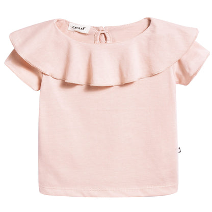 Girls Pink Ruffle Collar Organic Pima Cotton T-shirt