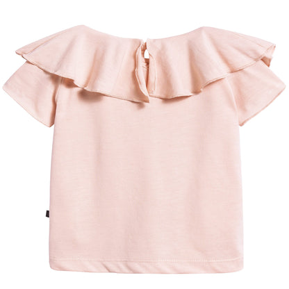 Girls Pink Ruffle Collar Organic Pima Cotton T-shirt