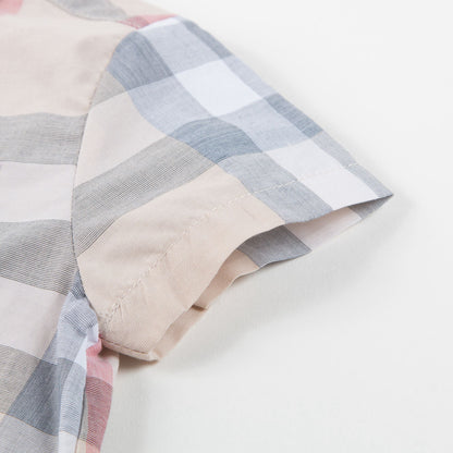 Baby  Beige   Checked  Cotton  Romper