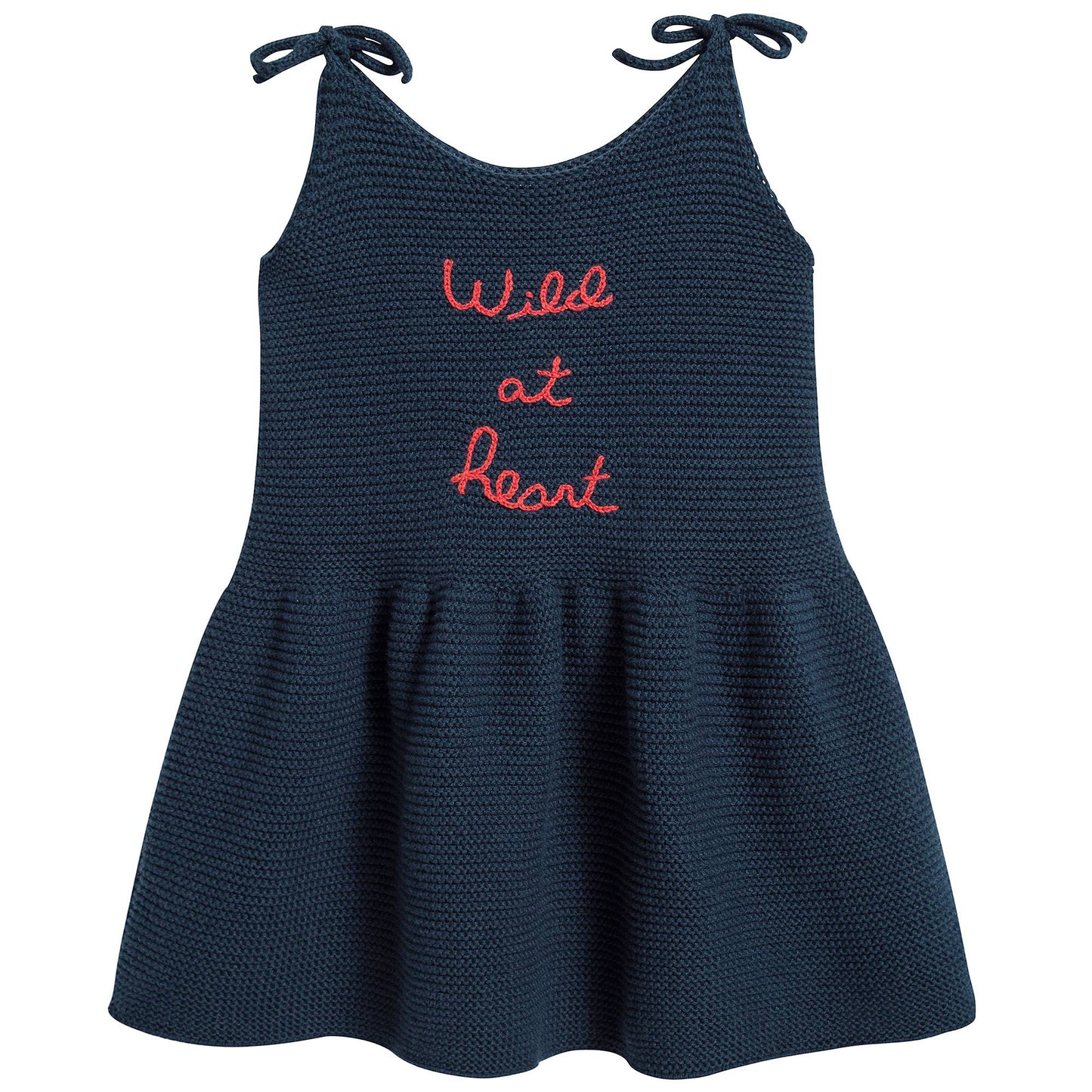 Girls Dark Navy Cotton Tie Strap Dress