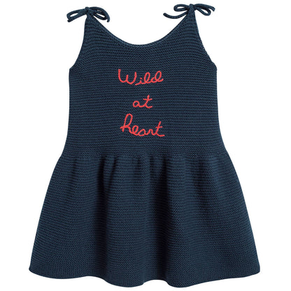 Girls Dark Navy Cotton Tie Strap Dress