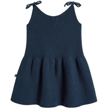 Girls Dark Navy Cotton Tie Strap Dress