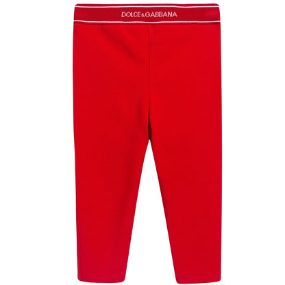 Baby Girls Red Logo Cotton Leggings