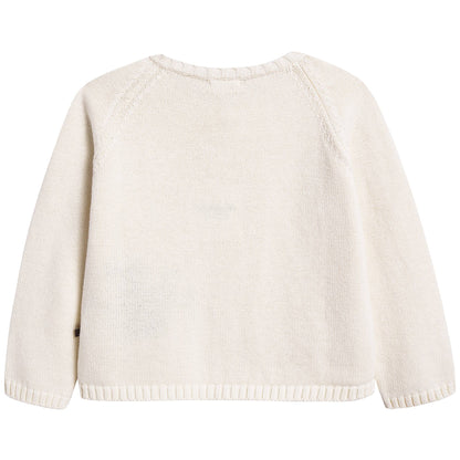 Girls White & Green Cotton Plant Pocket Cardigan