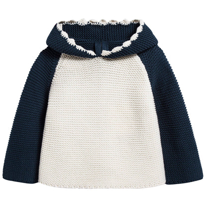 Baby Dark Navy & White Cotton Shark Hoodie
