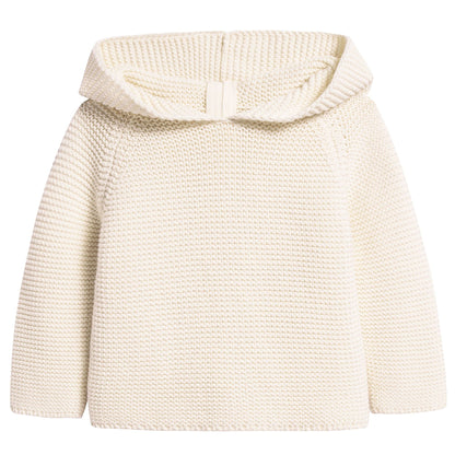 Girls White Cotton Bunny Hoodie