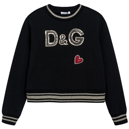 Girls Black "Love" Logo Cotton Sweatshirt