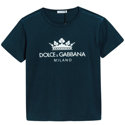 Boys Blue Logo Cotton T-shirt
