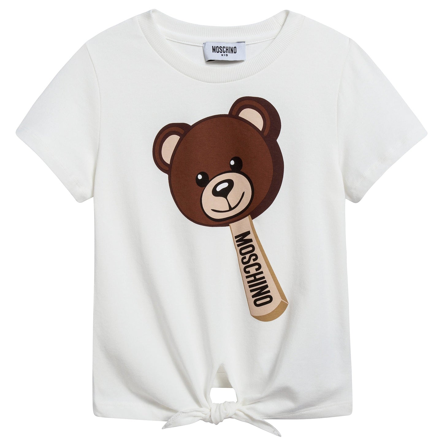 Girls White Cotton Teddy Bear T-Shirt