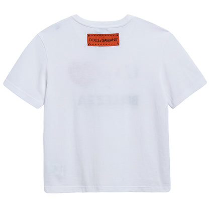 Girls White Love Cotton T-shirt