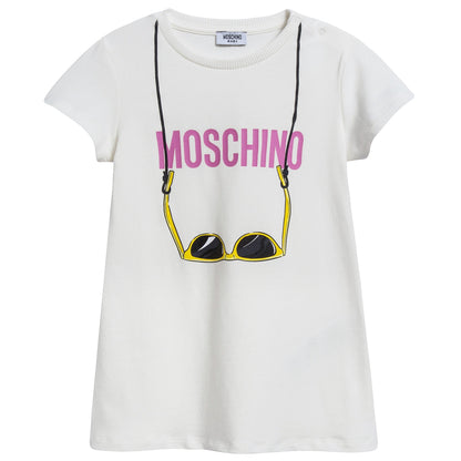 Baby Girls White Printed Logo Dress