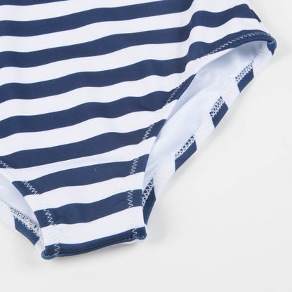 Girls Blue Striped Bathing Suit