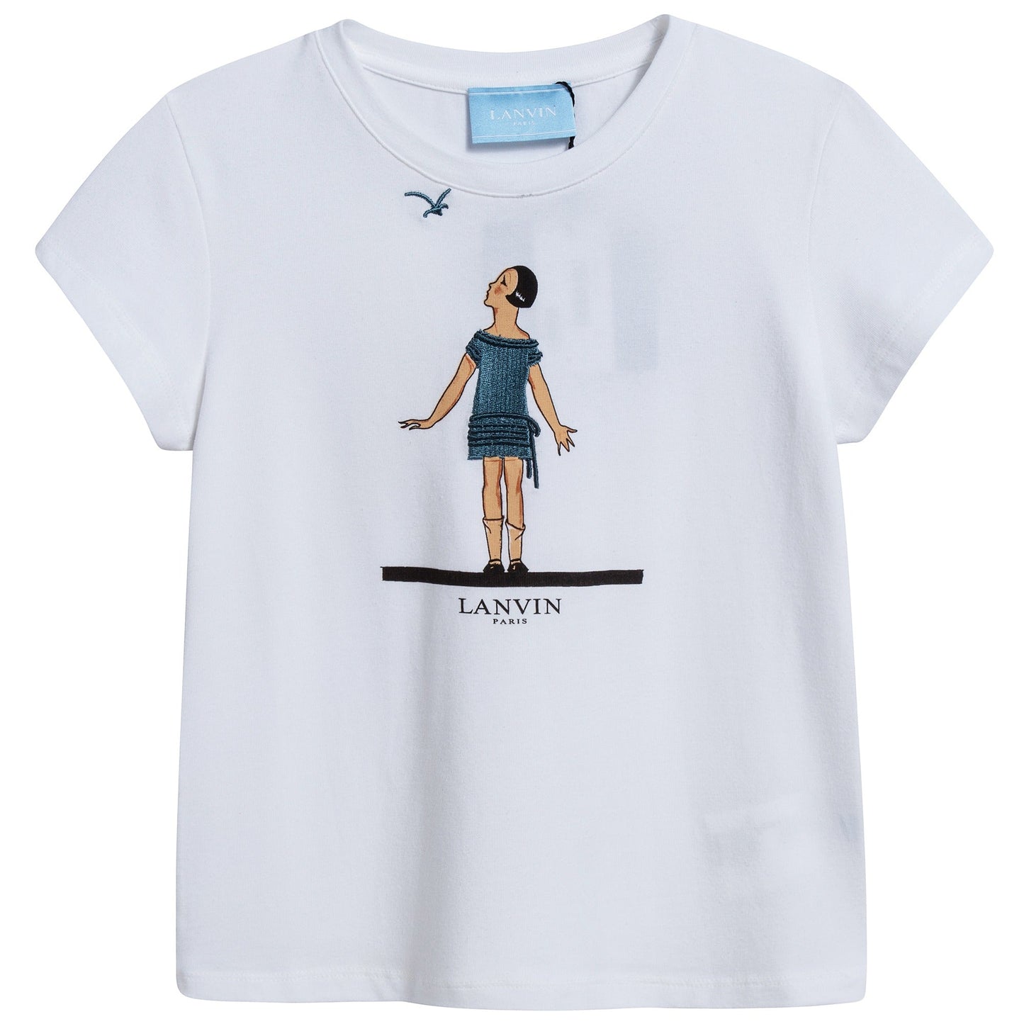 Girls White "Girls Printed" Cotton T-shirt