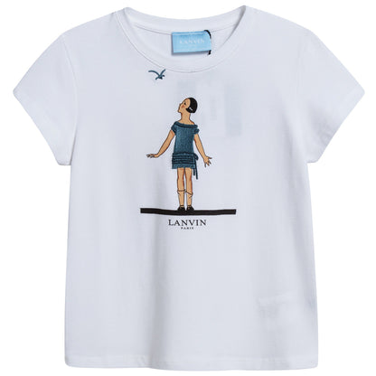 Girls White "Girls Printed" Cotton T-shirt