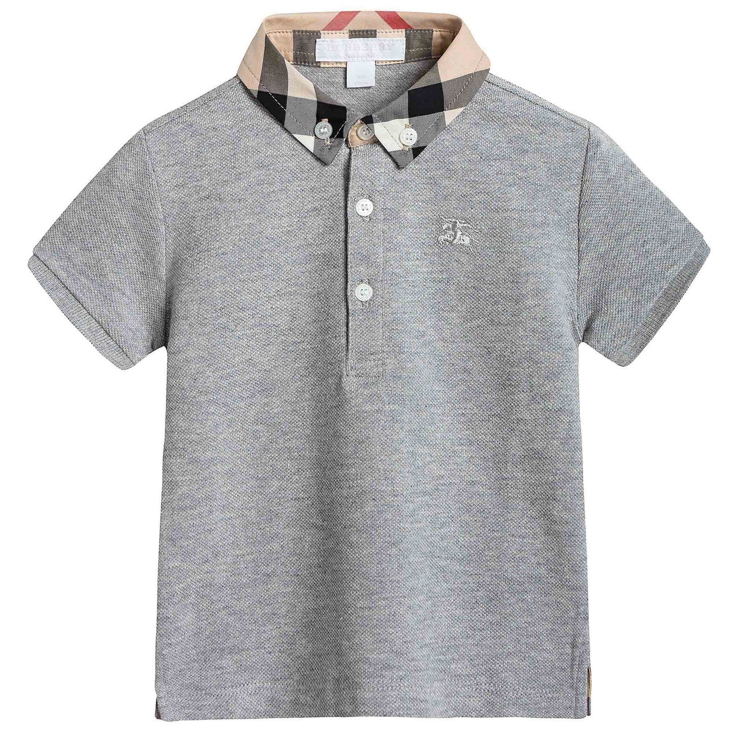Boys Grey Polo Shirt With Check Collar