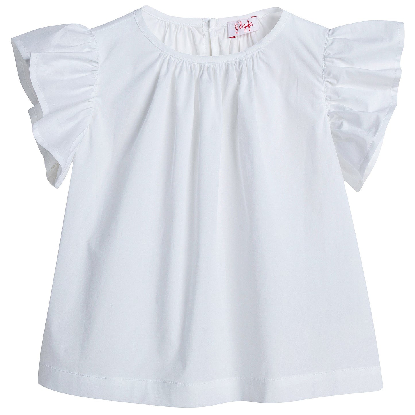 Girls White Cotton Ruffled Trims Blouse