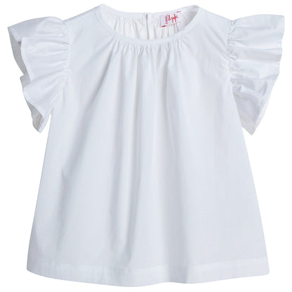 Girls White Cotton Ruffled Trims Blouse