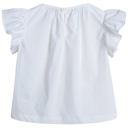 Girls White Cotton Ruffled Trims Blouse
