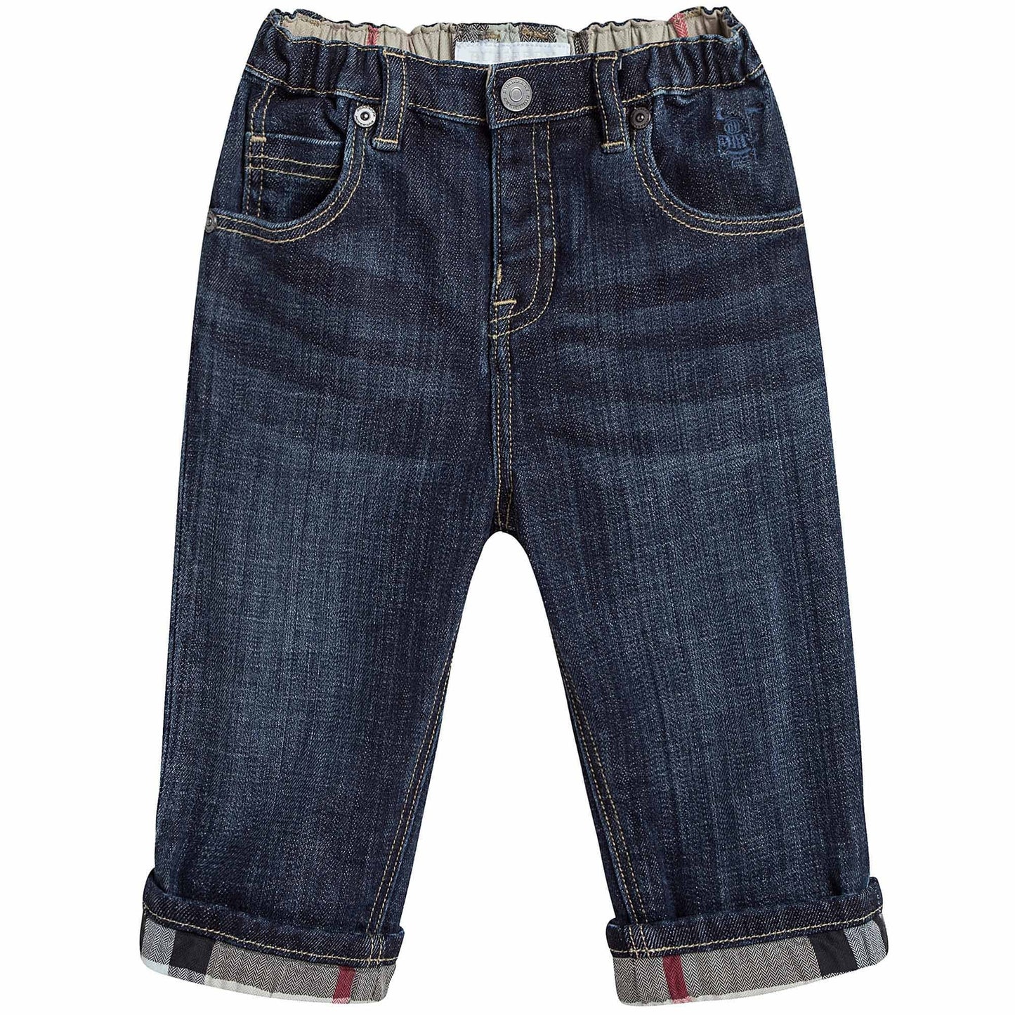 Baby Boys Blue Denim Jeans With Check Turn-Ups