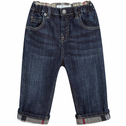 Baby Boys Blue Denim Jeans With Check Turn-Ups