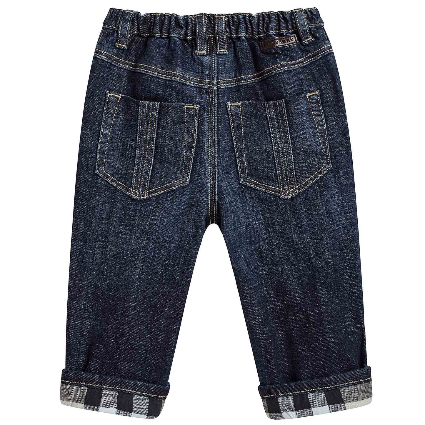 Baby Boys Blue Denim Jeans With Check Turn-Ups