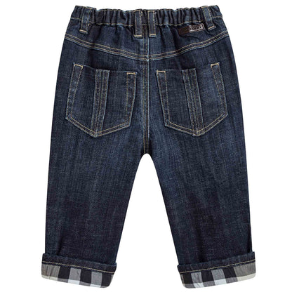 Baby Boys Blue Denim Jeans With Check Turn-Ups
