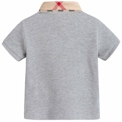 Boys Grey Polo Shirt With Check Collar