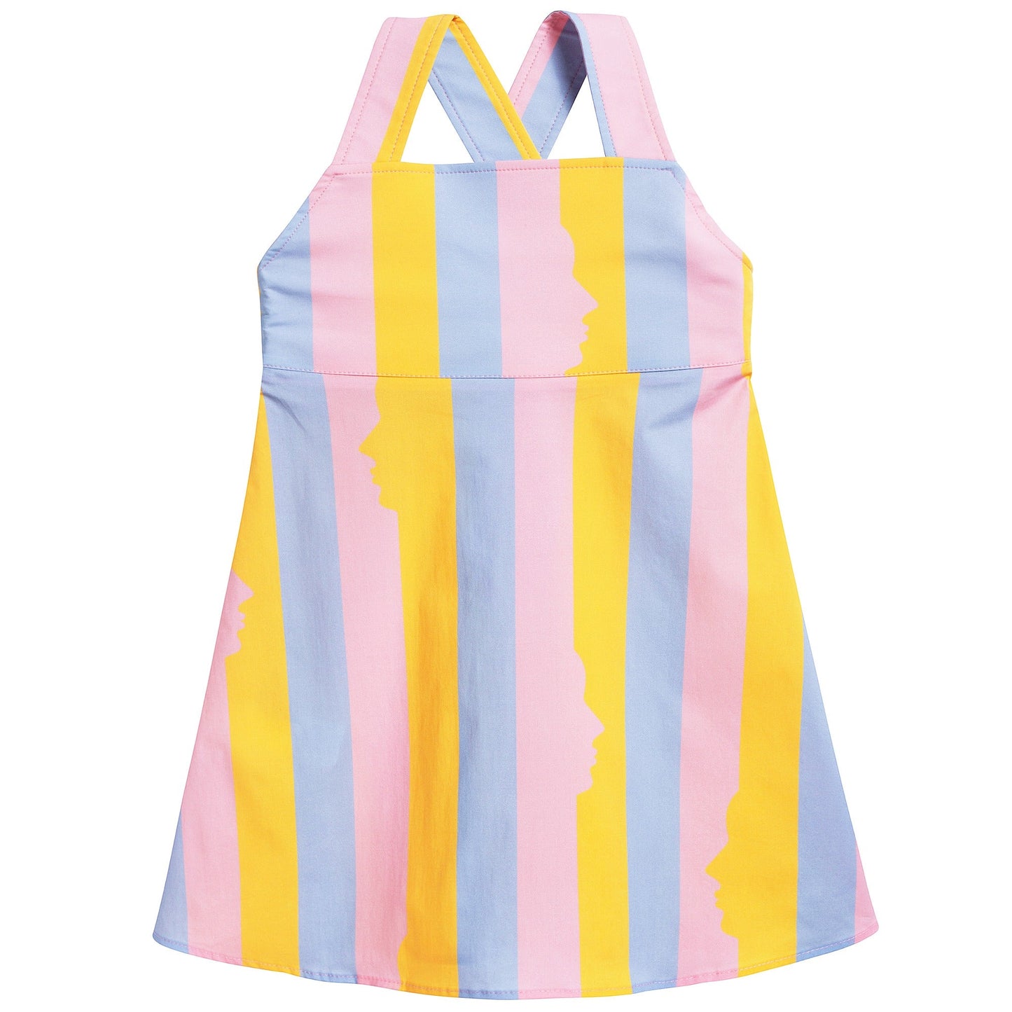 Girls Color Striped Square Neck Cotton Woven Dress