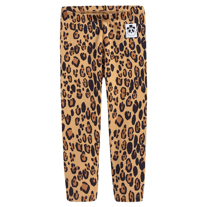 Girls Beige Basic Leopard Leggings