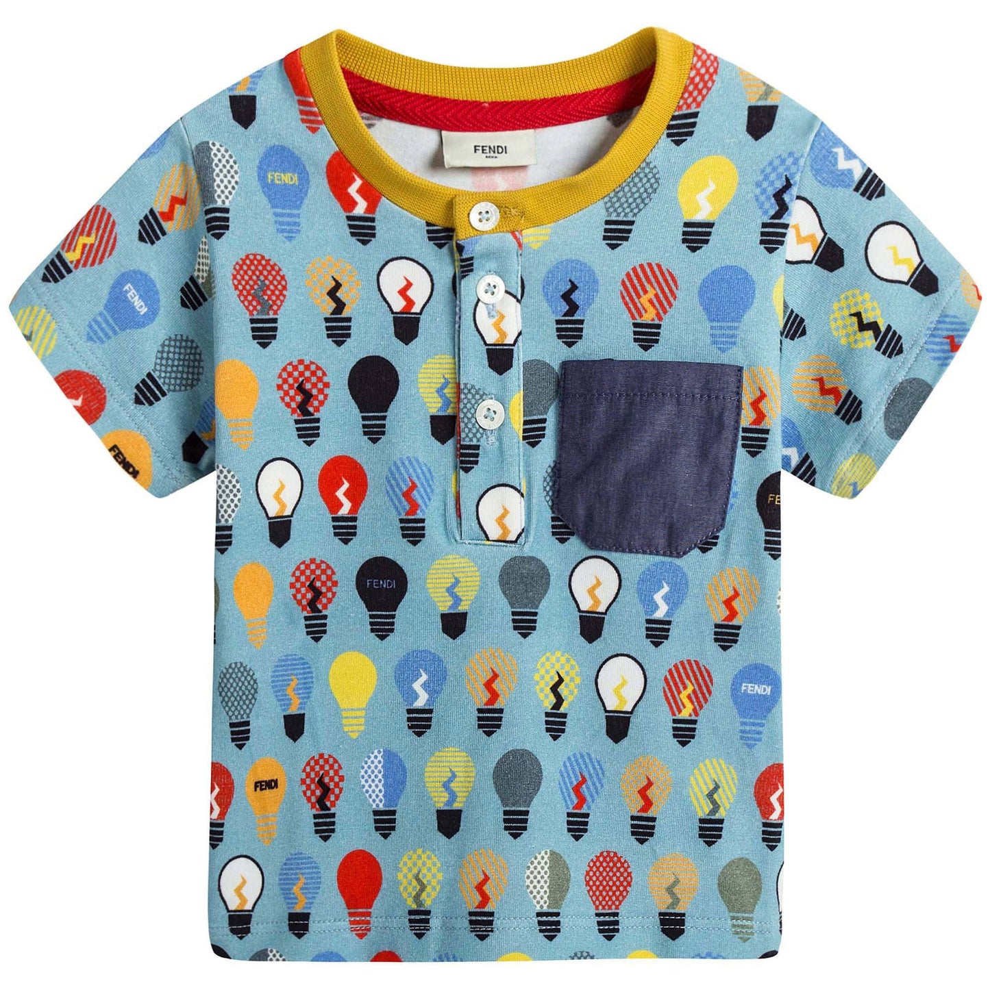 Baby Boys Blue T-Shirt With Multicolor Lightbulb Print