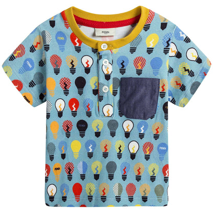 Baby Boys Blue T-Shirt With Multicolor Lightbulb Print