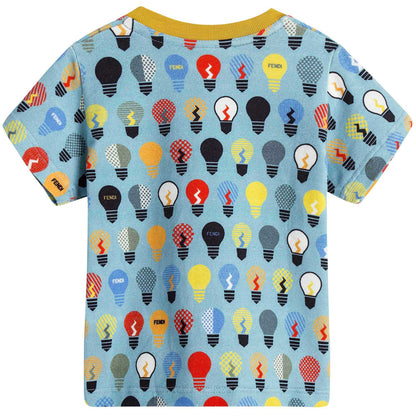 Baby Boys Blue T-Shirt With Multicolor Lightbulb Print