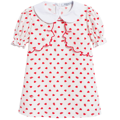Girls Beige Collar And Embroidery Cotton Woven Dress