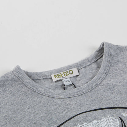 Girls Grey Big Tiger Printed Cotton T-Shirt