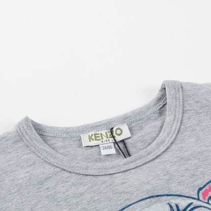 Girls Grey Tiger Printed Cotton T-Shirt