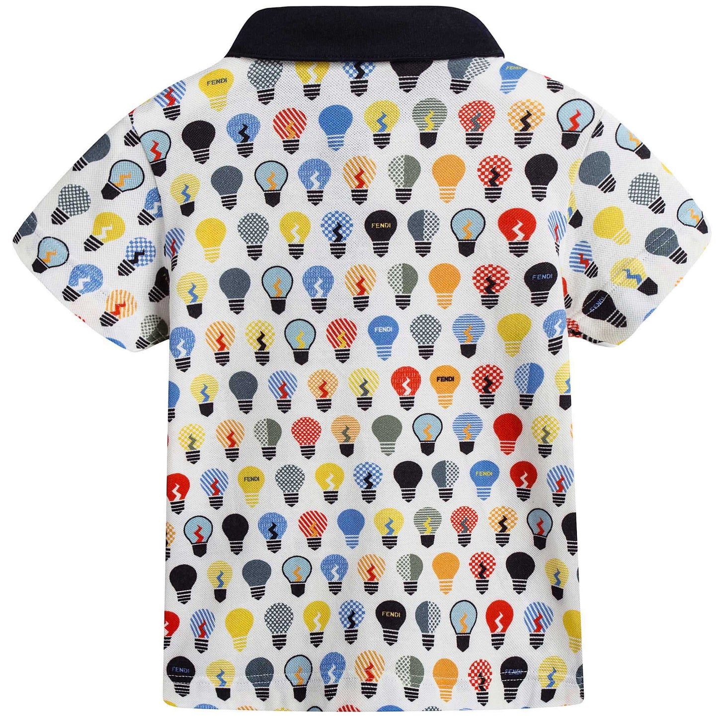 Boys Blue Polo Shirt With Multicolor Lightbulb Print