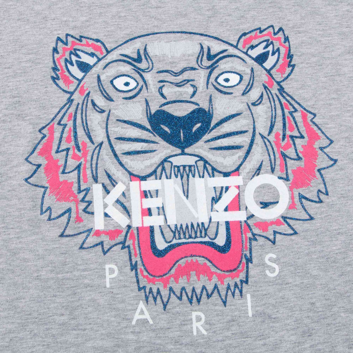 Girls Grey Tiger Printed Cotton T-Shirt