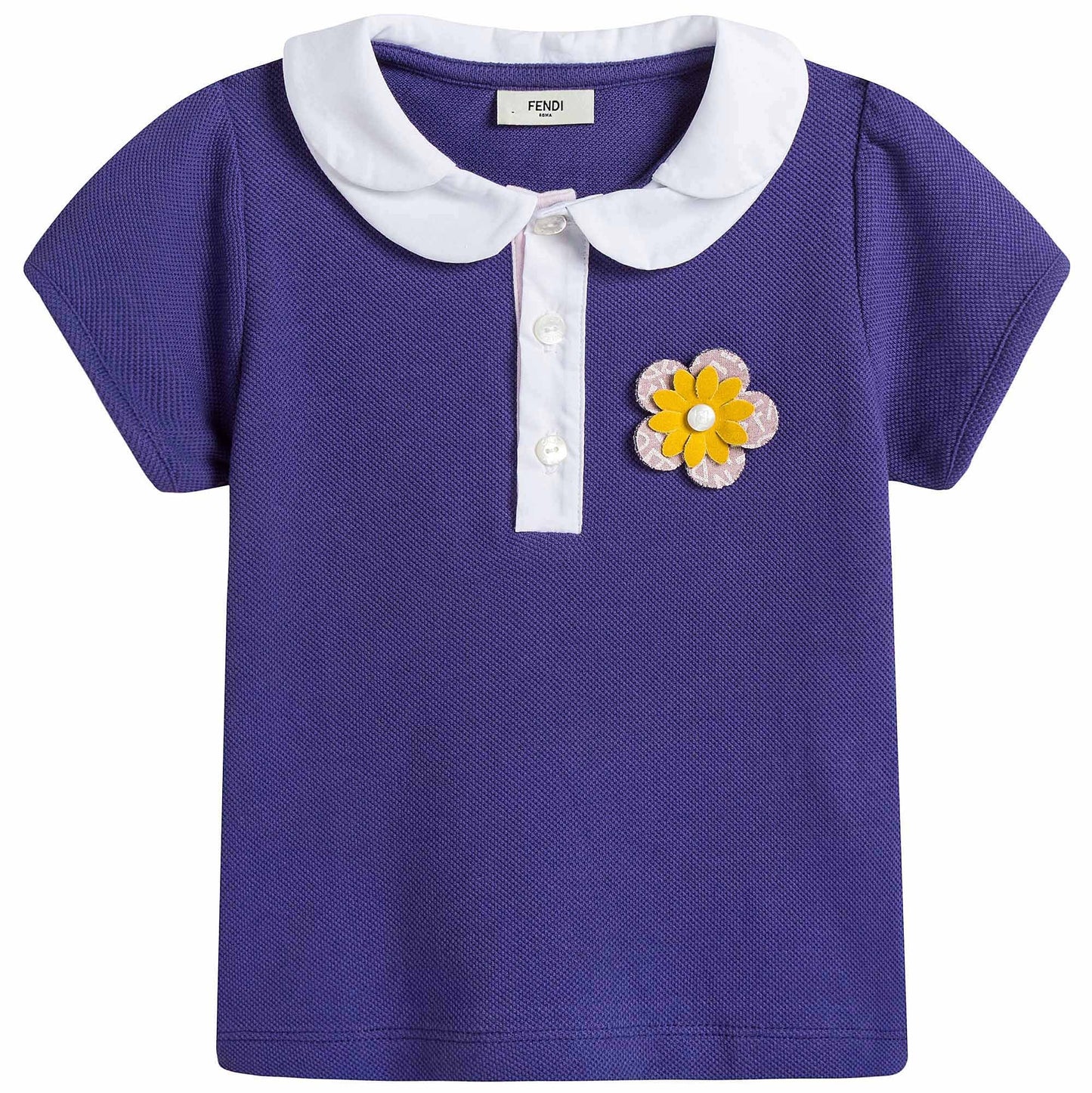 Baby Girls Purple Cotton Polo Shirt With Patch Flowers Trims