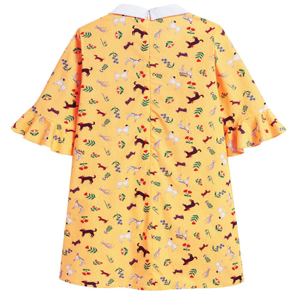 Girls Yellow Hand Collar Cotton Woven Dress